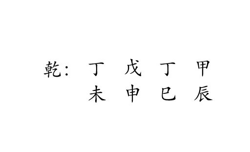 乾 : 丁 戊 丁 甲 
未 申 巳 辰 