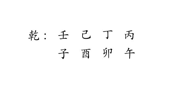 乾 : 
壬 己 丁 丙 
子 酉 卯 午 