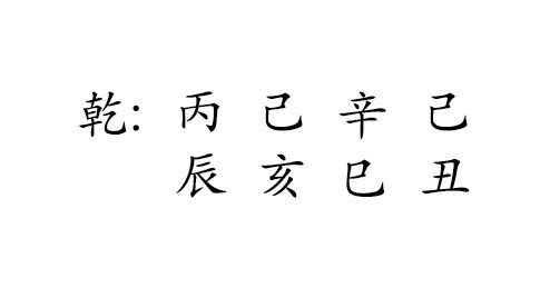 乾 : 丙 已 辛 已 
辰 亥 巳 丑 