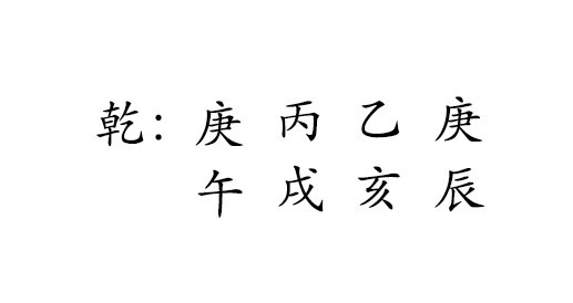 乾 : 庚 丙 乙 庚 
午 戌 亥 辰 